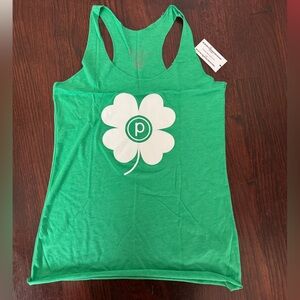 Pure Barre Green Tank Top with White Clover Design